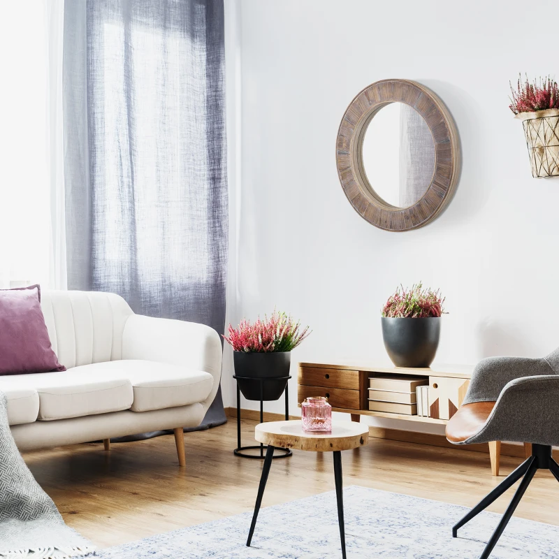 HOMCOM 31" Farmhouse Wood Wall Mirror, Decorative Round Mirror for Wall Decor in Living Room, Bedroom, Rustic Brown