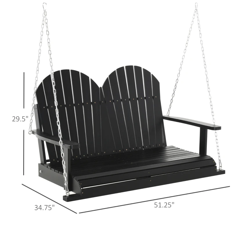 Outsunny 46" 2-Person Outdoor Porch Swing Bench with Solid Wood Design, Southern Style, & Chains Included, 440 lb Weight Capacity, Black