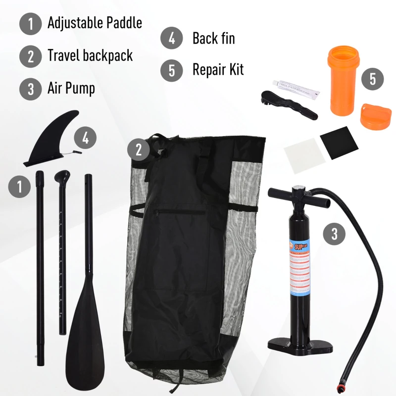 HOMCOM 10FT Inflatable Stand Up Paddle Board with Premium SUP Accessories, Adjustable Paddle, Pump, Carry Bag, Fin, Non-Slip & Thick Deck for Youth Adult, Grey