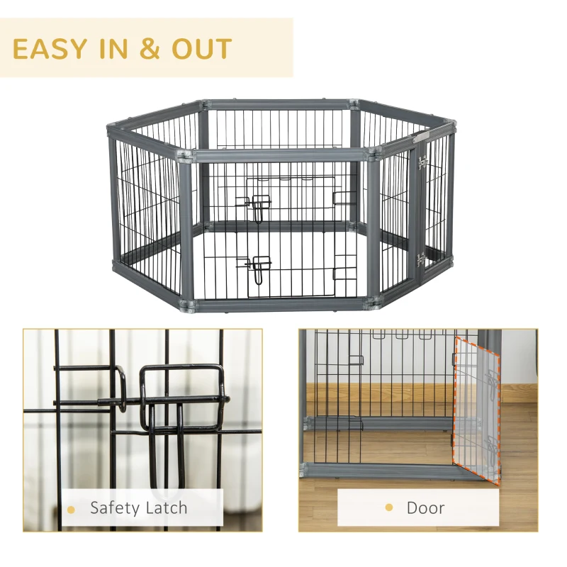 PawHut 24.5" Heavy Duty Pet Playpen, 6 Panels Dog Exercise Pen, Foldable Puppy Play Whelping Fence, with Door, Double Locking Latches, for Indoor Outdoor Use, Gray