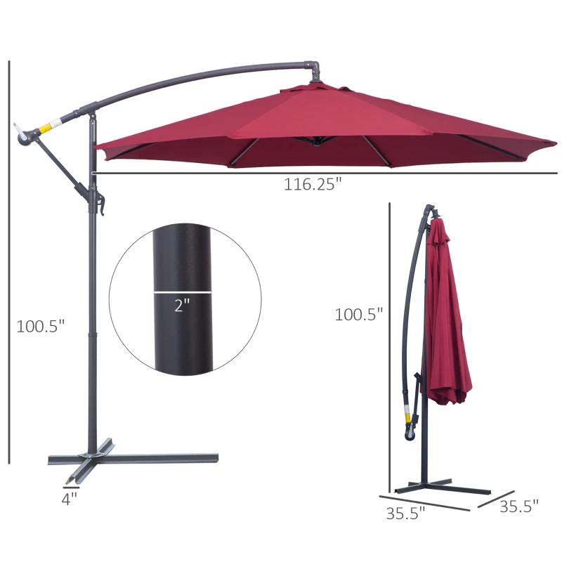 Outsunny 10' Cantilever Patio Umbrellas with UV and Water Resistant for Patio & Backyard Comfortable Red