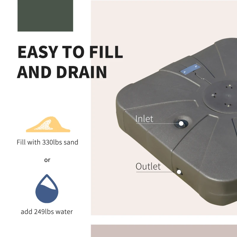 Outsunny Square Cantilever Patio Umbrella Base with 4 Wheels for Easy Moving, Heavy Duty Umbrella Stand Weight, 330 lb Capacity Sand or 286 lb Capacity Water, Coffee