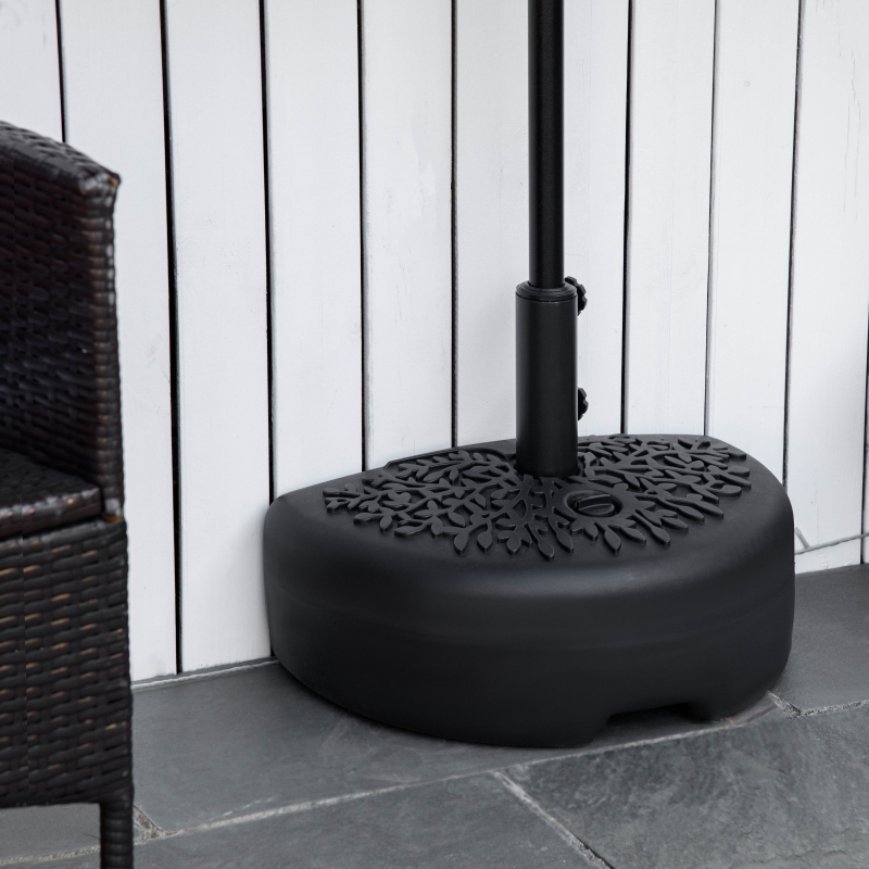 Outsunny Half Round Umbrella Base Fillable Patio Umbrella Stand Holder for Lawn, Deck, Backyard, Garden, 35 lb Water or 42 lb Sand, Black