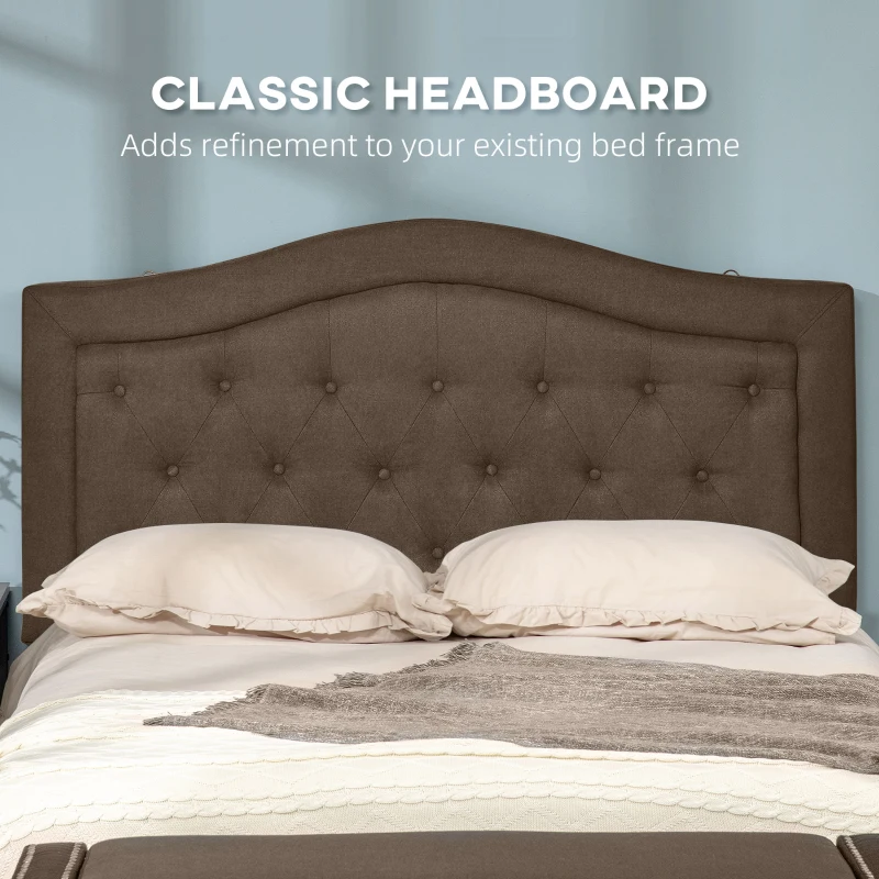 HOMCOM Upholstered Headboard, Button Tufted Bedhead Board, Home Bedroom Decoration for Full-Sized Beds, Brown