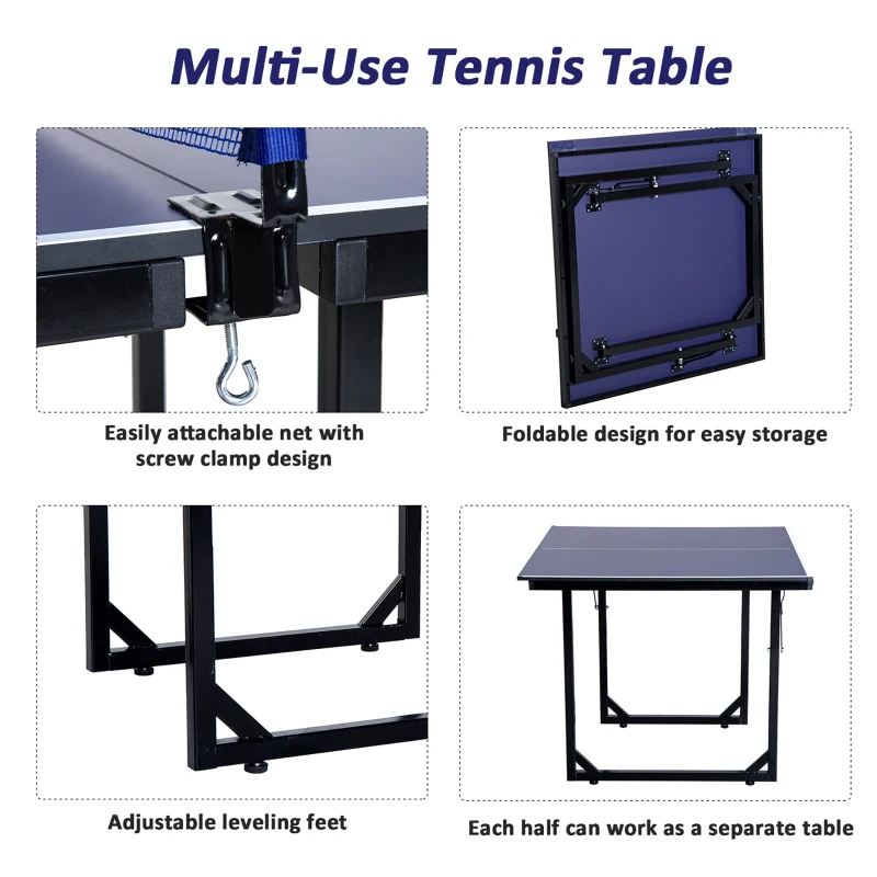 Soozier 72" Compact Folding Multi-Use Indoor / Outdoor Table Tennis Table With Net And Post Set, Blue