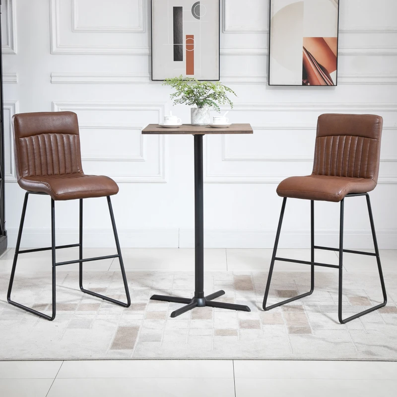 HOMCOM 30" Industrial Bar Stool, PU Leather Barstool with Footrest, Upholstered Armless Pub Height Chair, Brown / Black