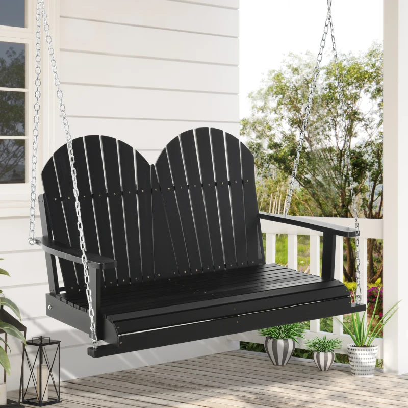 Outsunny 46" 2-Person Outdoor Porch Swing Bench with Solid Wood Design, Southern Style, & Chains Included, 440 lb Weight Capacity, Black