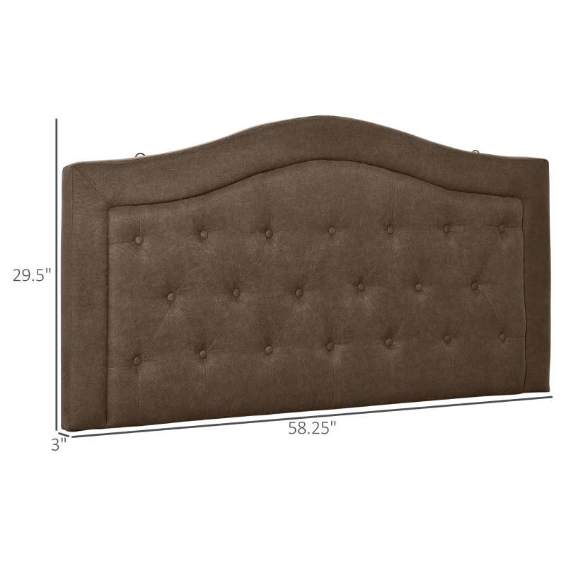 HOMCOM Upholstered Headboard, Button Tufted Bedhead Board, Home Bedroom Decoration for Full-Sized Beds, Brown