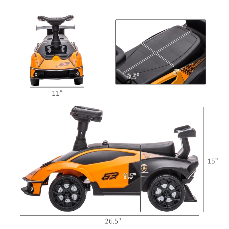 Aosom Ride on Push Car, Ride Racer, Foot-to-Floor Walking Sliding Car for Toddler with Under Seat Storage, Horn and Engine Sound, Steering Wheel, Aged 18-36 Months, Orange