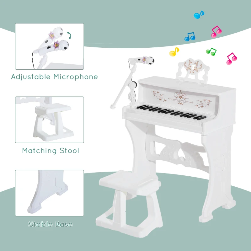 Qaba 37-Key Kids Princess Electronic Piano Toddler Toy Keyboard with Stool, MP3, Record, Light and Microphone for 3 years+, White