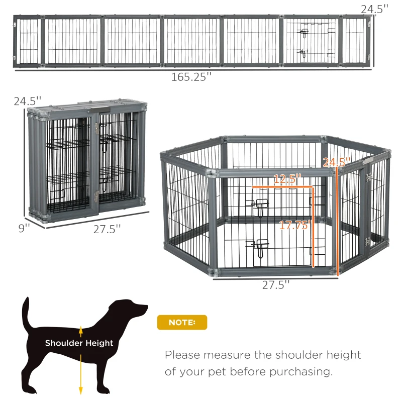 PawHut 24.5" Heavy Duty Pet Playpen, 6 Panels Dog Exercise Pen, Foldable Puppy Play Whelping Fence, with Door, Double Locking Latches, for Indoor Outdoor Use, Gray
