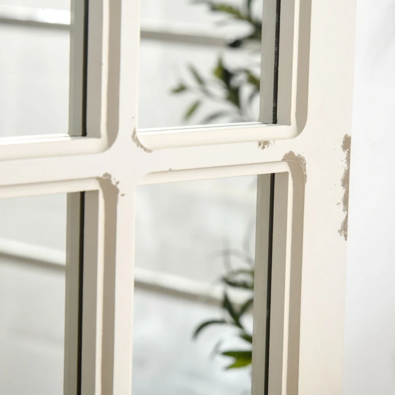 HOMCOM 43" x 27.5" Large Wall Mirror, Arch Window Mirror for Wall Decor in Living Room, Bedroom, Entryway, Rustic White