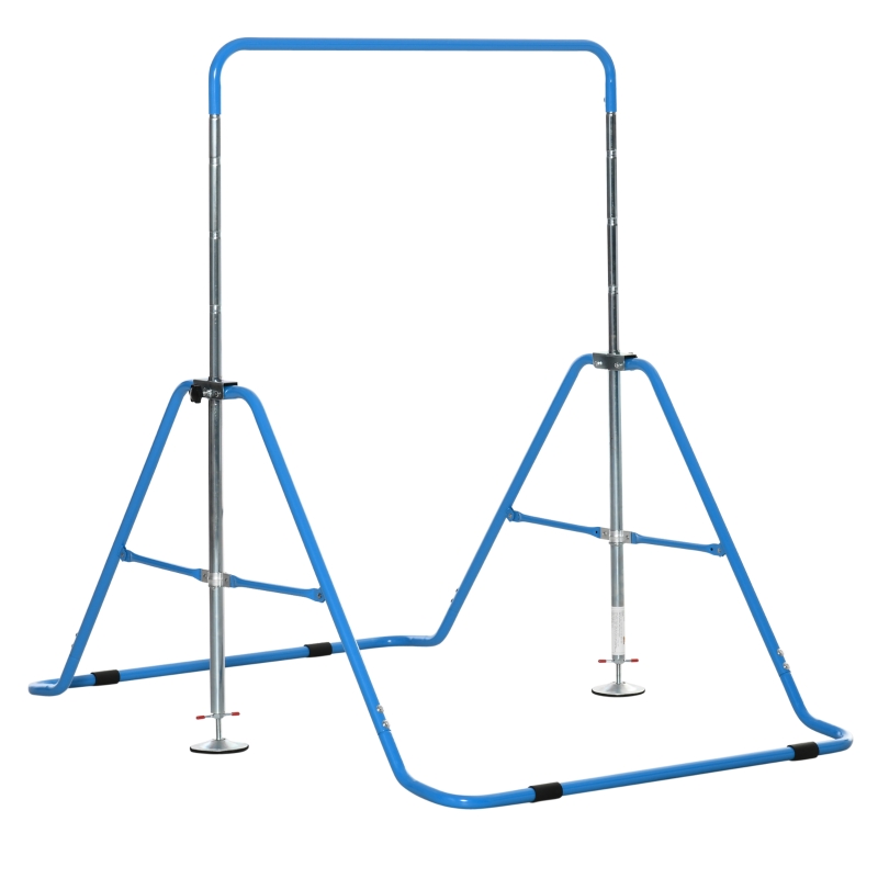 Qaba Folding Gymnastics Bar for Kids, Small Gymnast Bar, Easily Adjustable Height, Kids Gymnastics Equipment for Home, Blue