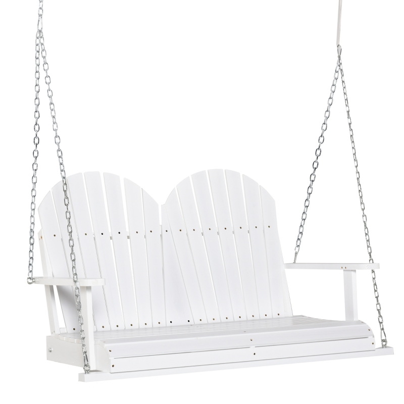 Outsunny 2-Person Outdoor Porch Swing Bench with Solid Wood Design, Southern Style, & Chains Included, White