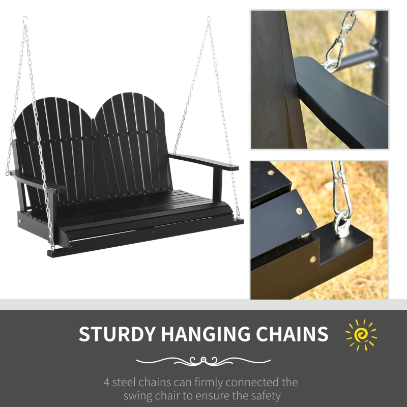 Outsunny 46" 2-Person Outdoor Porch Swing Bench with Solid Wood Design, Southern Style, & Chains Included, 440 lb Weight Capacity, Black