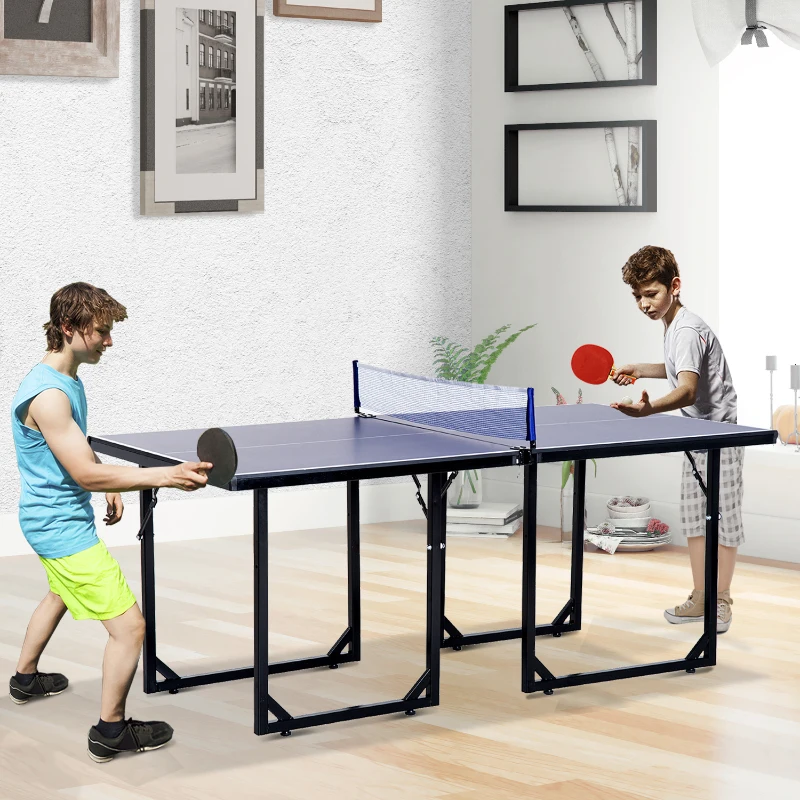 Soozier 72" Compact Folding Multi-Use Indoor / Outdoor Table Tennis Table With Net And Post Set, Blue