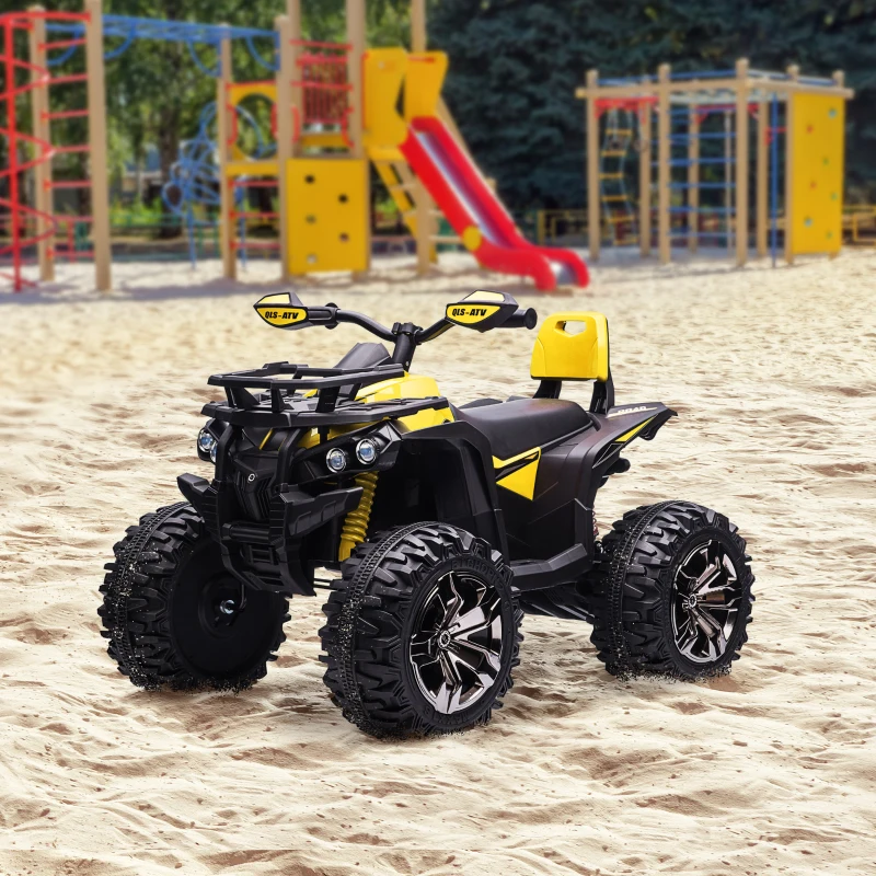 Aosom 12V Kids Recharging Ride-on Electric ATV Quad w/ Realistic Headlights Wide Wheel, Yellow