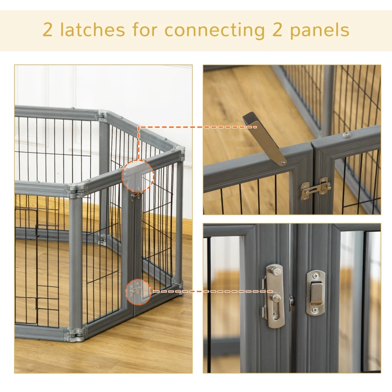 PawHut 24.5" Heavy Duty Pet Playpen, 6 Panels Dog Exercise Pen, Foldable Puppy Play Whelping Fence, with Door, Double Locking Latches, for Indoor Outdoor Use, Gray