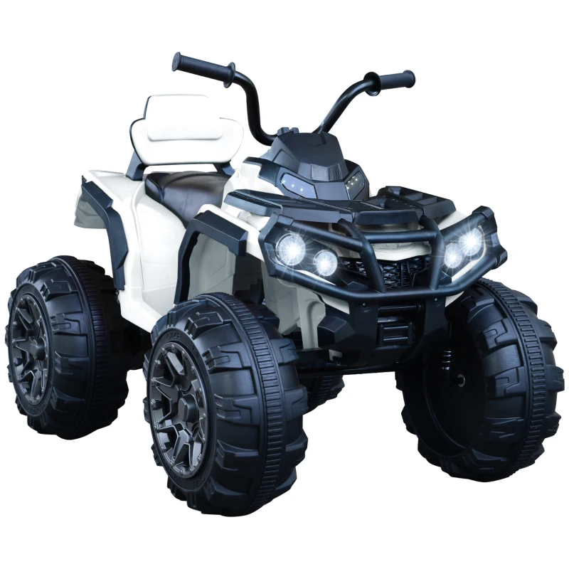 Aosom 12V Kids ATV Ride-on Four Wheeler Car with Bluetooth MP3 Real Working Headlights, Music/Radio Player, & Smooth Suspension, White