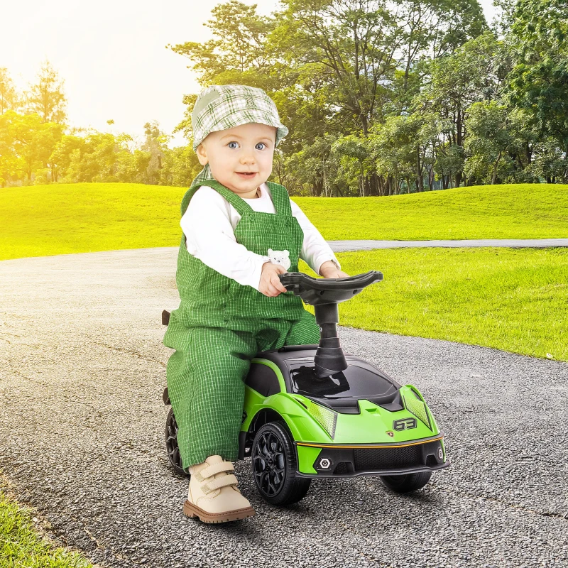 Aosom Ride on Push Car, Ride Racer, Foot-to-Floor Walking Sliding Car for Toddler with Under Seat Storage, Horn and Engine Sound, Steering Wheel, Aged 18-36 Months, Green