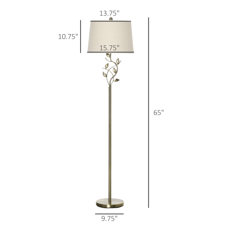 HOMCOM Traditional Floor Lamp with Leaf Design and Tapered Lampshade, Standing Lamp for Living Room, Bedroom, Office, Antique Bronze