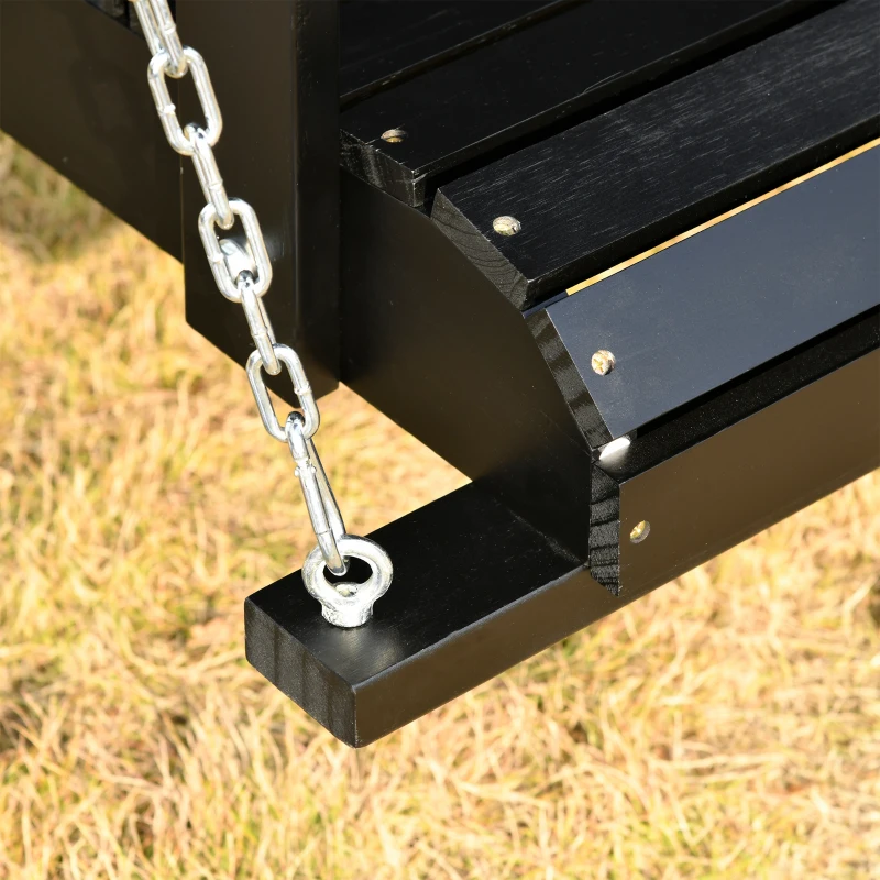 Outsunny 46" 2-Person Outdoor Porch Swing Bench with Solid Wood Design, Southern Style, & Chains Included, 440 lb Weight Capacity, Black