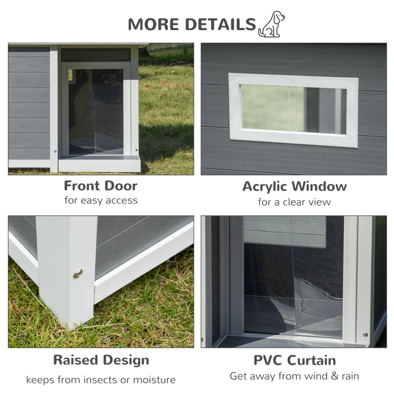 PawHut Outdoor Indoor Dog House with Openable Top, Weather Resistant Dog Kennel with Porch, Pet Furniture for Small and Medium Sized Dogs, Gray