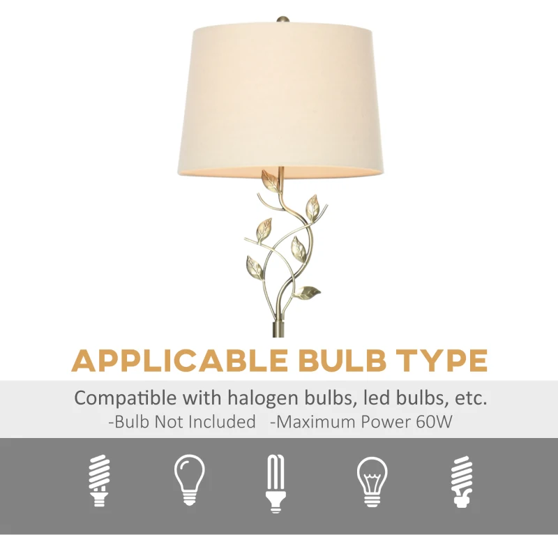 HOMCOM Traditional Floor Lamp with Leaf Design and Tapered Lampshade, Standing Lamp for Living Room, Bedroom, Office, Antique Bronze