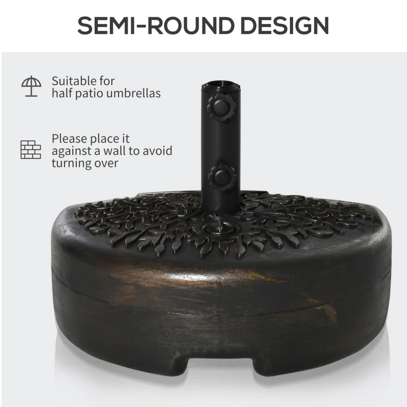 Outsunny Half Round Umbrella Base Fillable Patio Umbrella Stand Holder for Lawn, Deck, Backyard, Garden, 40 lb Water or 46 lb Sand, Bronze
