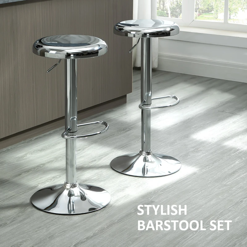 HOMCOM Set of 2 Adjustable Barstools with Footrest, Silver