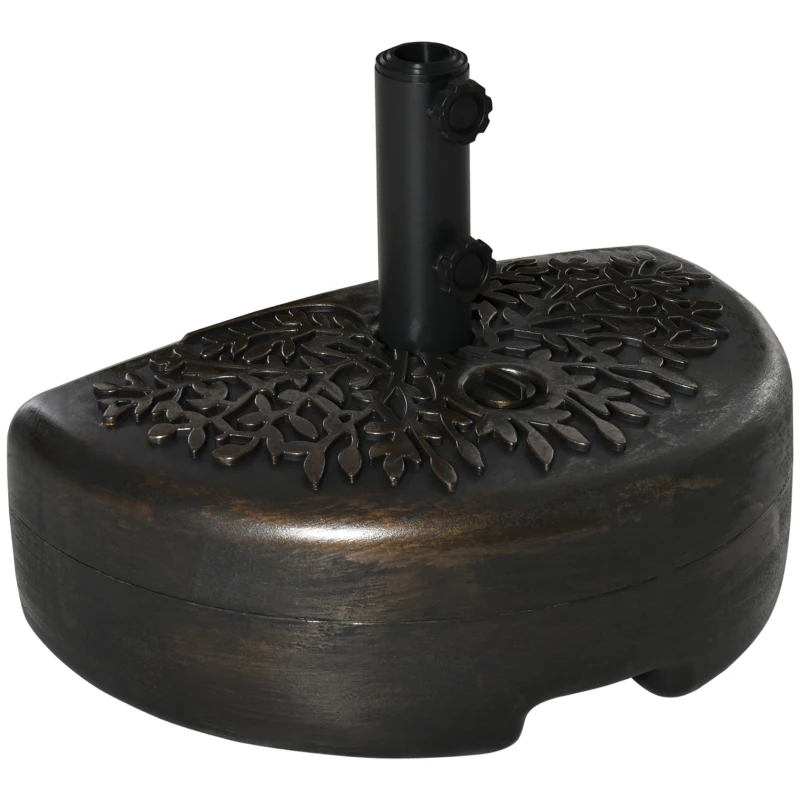 Outsunny Half Round Umbrella Base Fillable Patio Umbrella Stand Holder for Lawn, Deck, Backyard, Garden, 40 lb Water or 46 lb Sand, Bronze