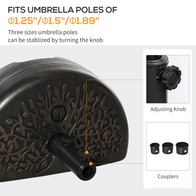 Outsunny Half Round Umbrella Base Fillable Patio Umbrella Stand Holder for Lawn, Deck, Backyard, Garden, 40 lb Water or 46 lb Sand, Bronze