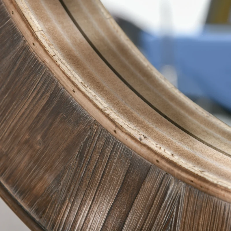 HOMCOM 31" Farmhouse Wood Wall Mirror, Decorative Round Mirror for Wall Decor in Living Room, Bedroom, Rustic Brown