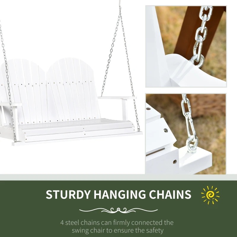 Outsunny 46" 2-Person Outdoor Porch Swing Bench with Solid Wood Design, Southern Style, & Chains Included, 440 lb Weight Capacity, White