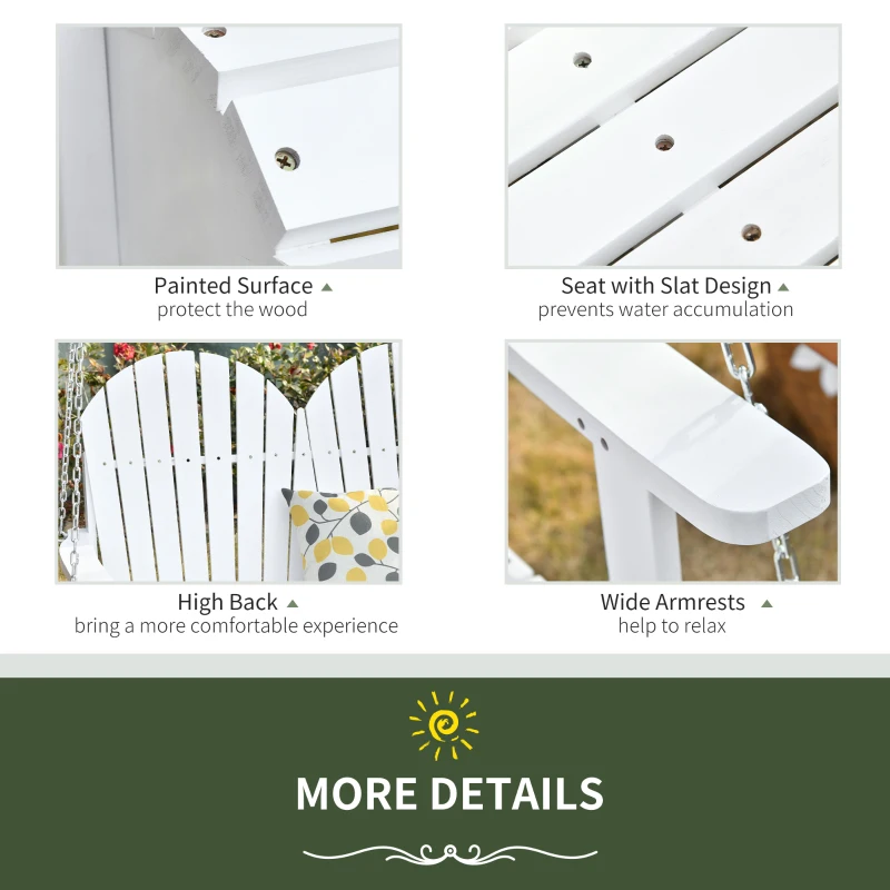 Outsunny 46" 2-Person Outdoor Porch Swing Bench with Solid Wood Design, Southern Style, & Chains Included, 440 lb Weight Capacity, White