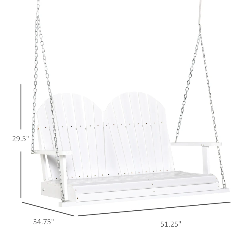 Outsunny 46" 2-Person Outdoor Porch Swing Bench with Solid Wood Design, Southern Style, & Chains Included, 440 lb Weight Capacity, White