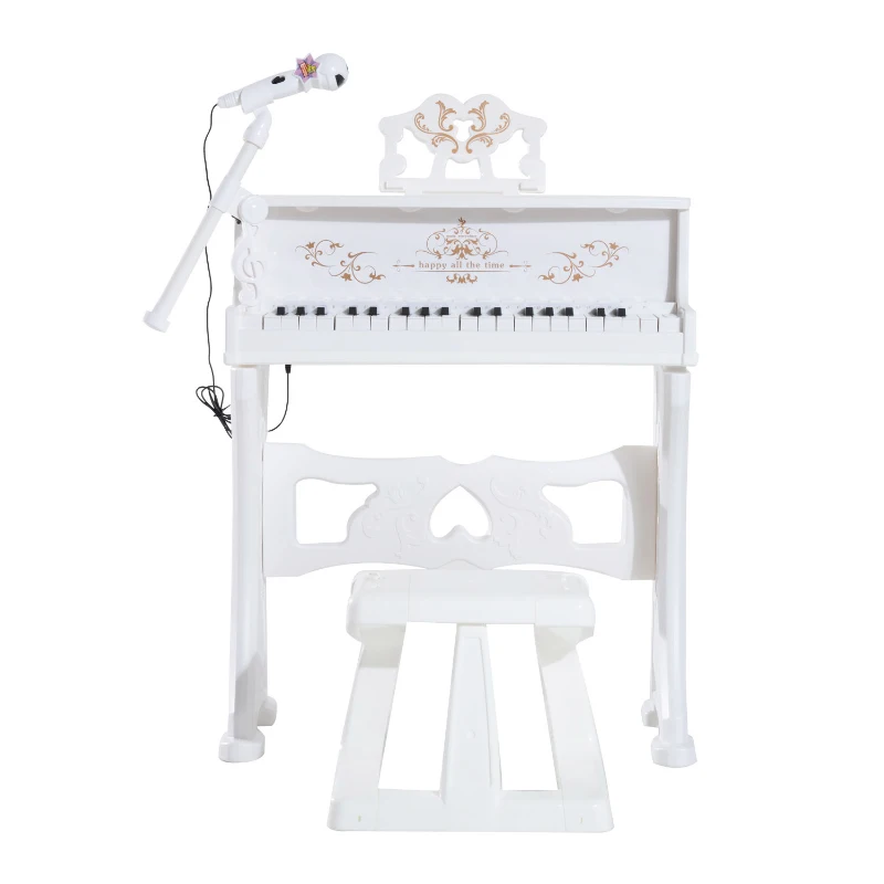 Qaba 37-Key Kids Princess Electronic Piano Toddler Toy Keyboard with Stool, MP3, Record, Light and Microphone for 3 years+, White
