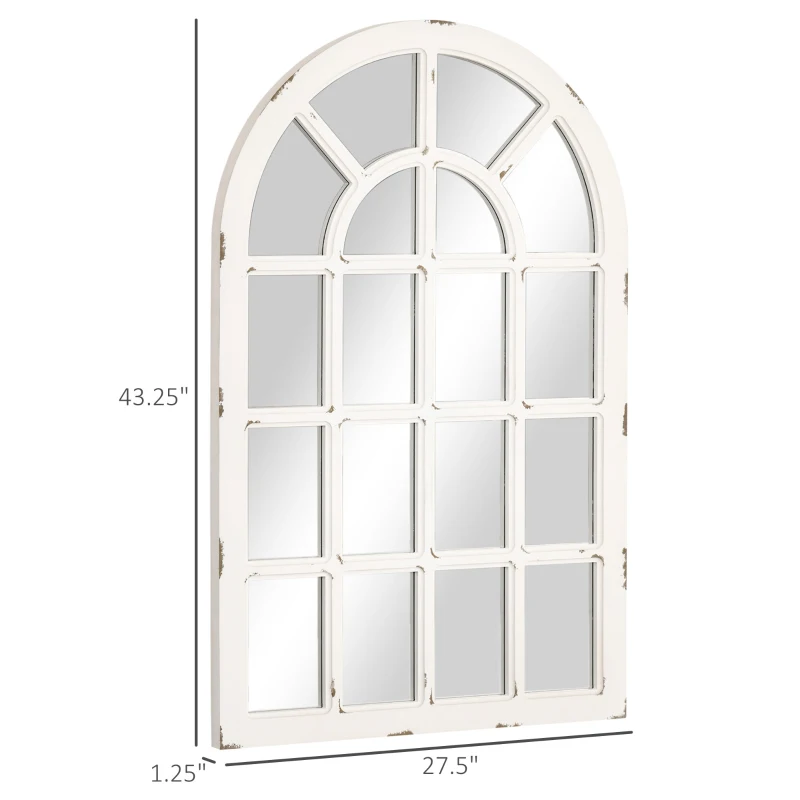 HOMCOM 43" x 27.5" Large Wall Mirror, Arch Window Mirror for Wall Decor in Living Room, Bedroom, Entryway, Rustic White