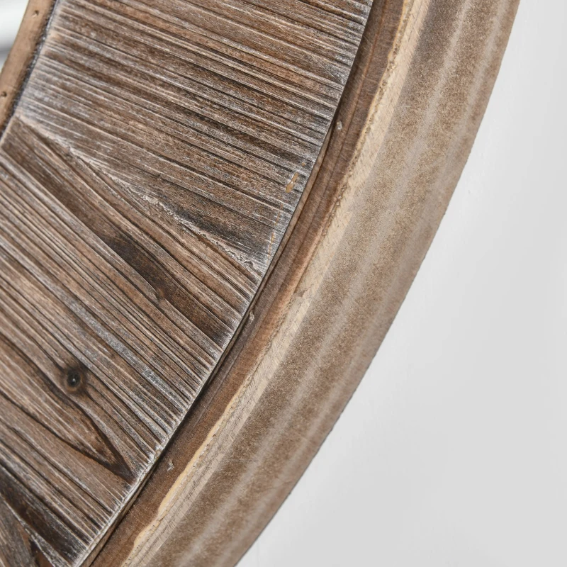 HOMCOM 31" Farmhouse Wood Wall Mirror, Decorative Round Mirror for Wall Decor in Living Room, Bedroom, Rustic Brown