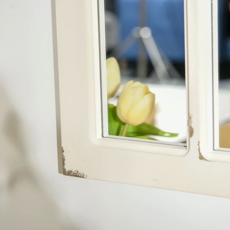 HOMCOM 43" x 27.5" Large Wall Mirror, Arch Window Mirror for Wall Decor in Living Room, Bedroom, Entryway, Rustic White