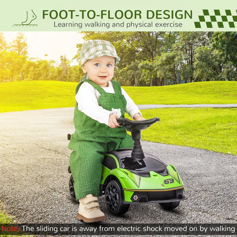 Aosom Ride on Push Car, Ride Racer, Foot-to-Floor Walking Sliding Car for Toddler with Under Seat Storage, Horn and Engine Sound, Steering Wheel, Aged 18-36 Months, Green