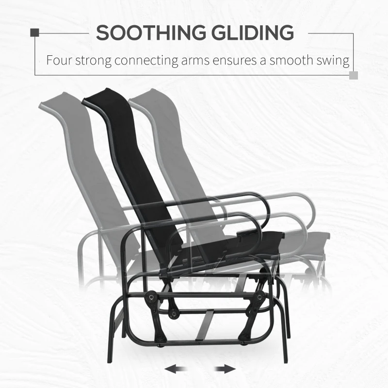 Outsunny Outdoor Patio Sling Fabric Swing Glider Rocker Chair with Smooth Rocking Arms, Black(m-4)