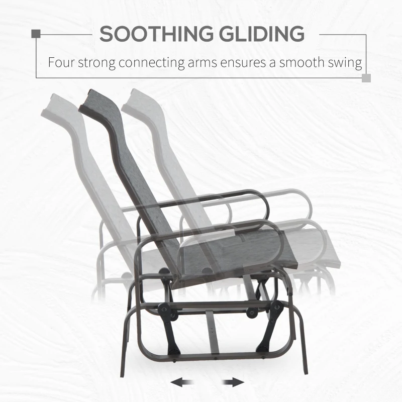 Outsunny Metal Mesh Fabric Single Outdoor Patio Glider Rocking Chair - Gray