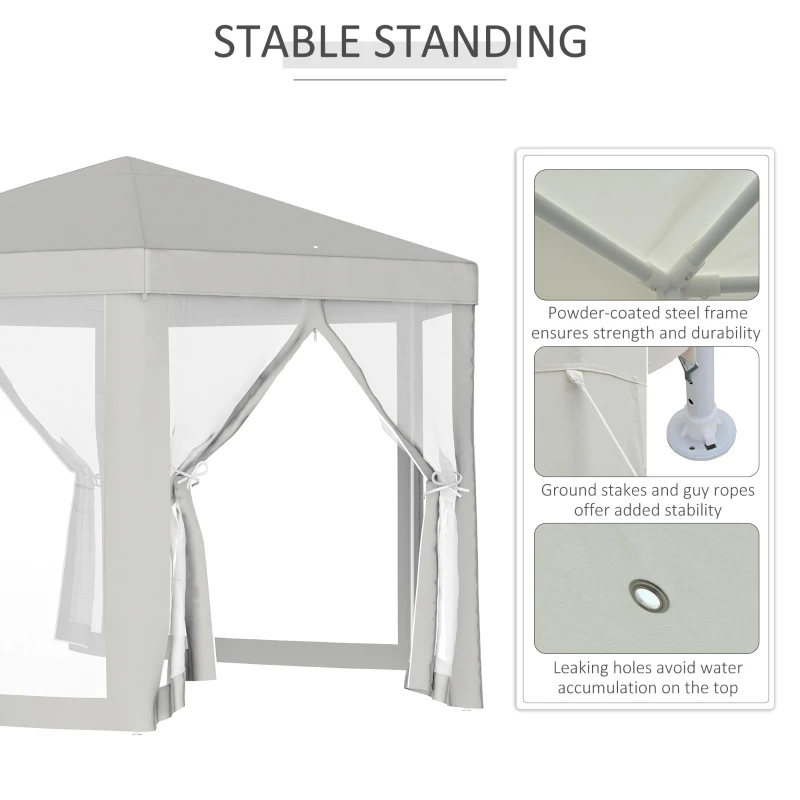 Outsunny Outdoor Cathedral Style Roof Party Gazebo with Mesh Walls - Cream White