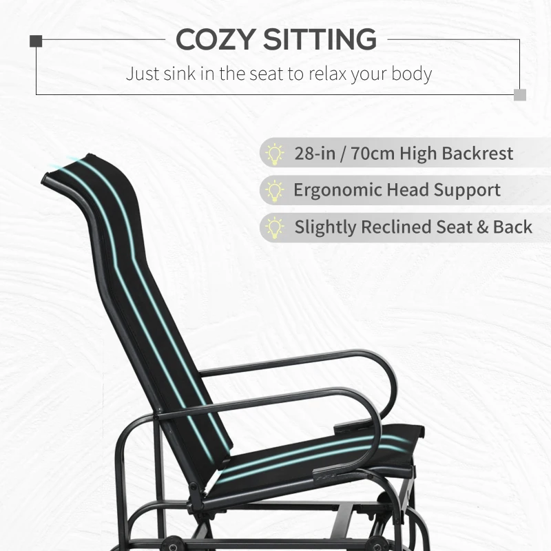 Outsunny Outdoor Patio Sling Fabric Swing Glider Rocker Chair with Smooth Rocking Arms, Black(m-5)
