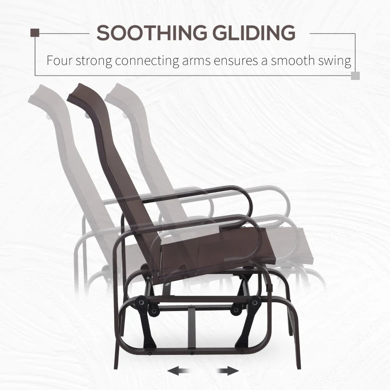 Outsunny 1-Person Outdoor Glider Swing, Single Rocker, Ergonomic Head Support, with Lightweight Metal & Mesh Construction, Supports Up to 352 lbs., for Backyard, Garden, Porch, Brown
