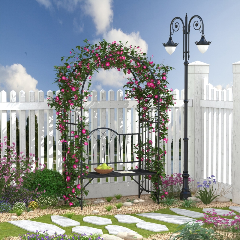 Outsunny 43" Garden Arbor Bench Trellis for Vines Climbing Plant Outdoor Decor Arch, Black