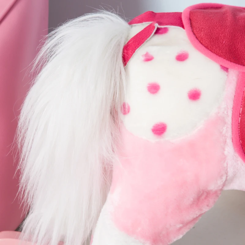 Qaba Kids Plush Toy Rocking Horse Pony Toddler Ride on Animal Rocker with Realistic Sounds, Birthday Gifts for Girls, Pink