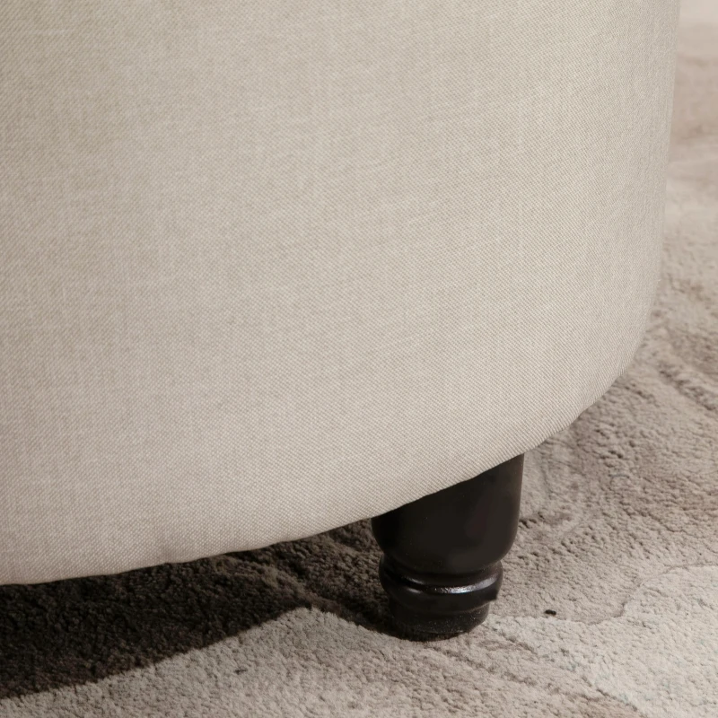 HOMCOM Round Linen-touch Fabric Storage Footstool Ottoman Button Tufted Footrest with Removable Lid, Beige