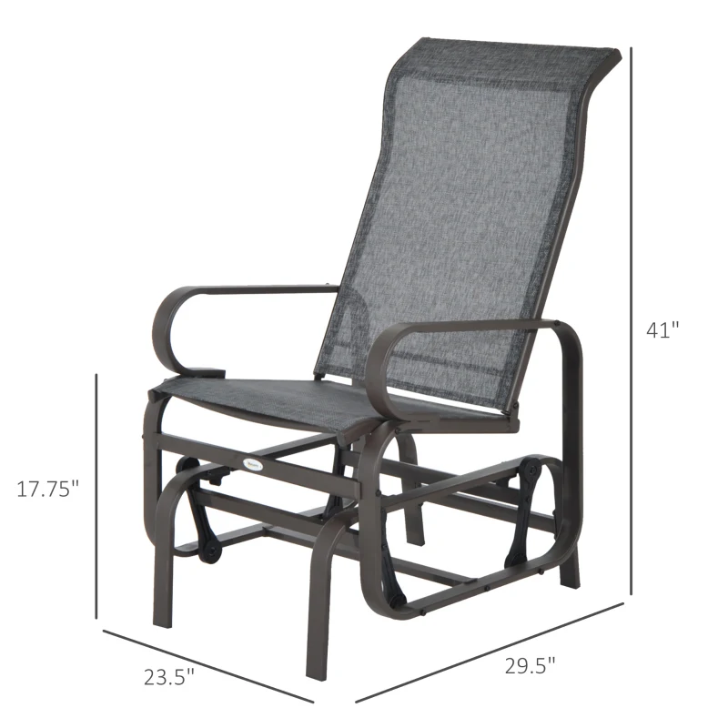 Outsunny Metal Mesh Fabric Single Outdoor Patio Glider Rocking Chair - Gray